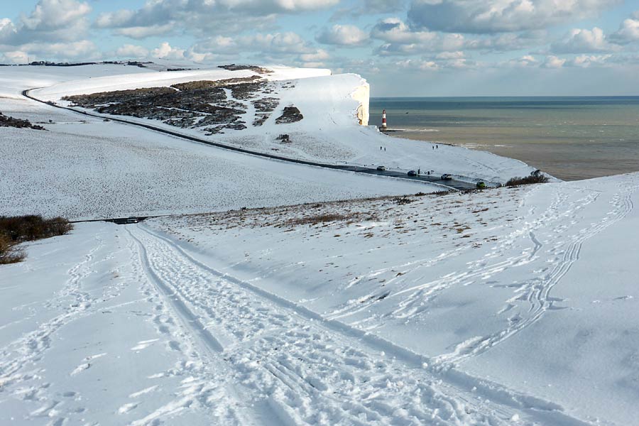 View towards Beachy Head under a dusting of snow - part of the England Coast Path