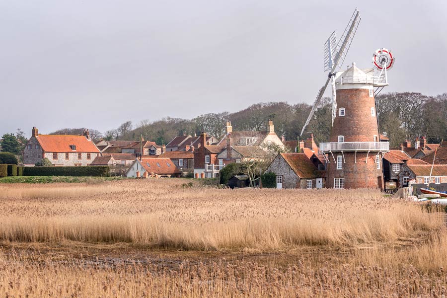Reedbeds and windmill at Cley in North Norfolk - on the England Coast Path