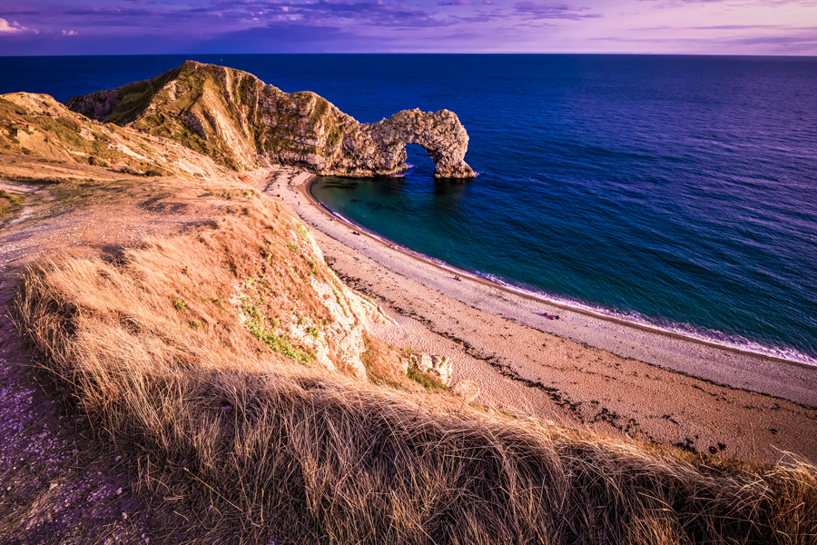 Sunset over Durdle Door on the England Coast Path
