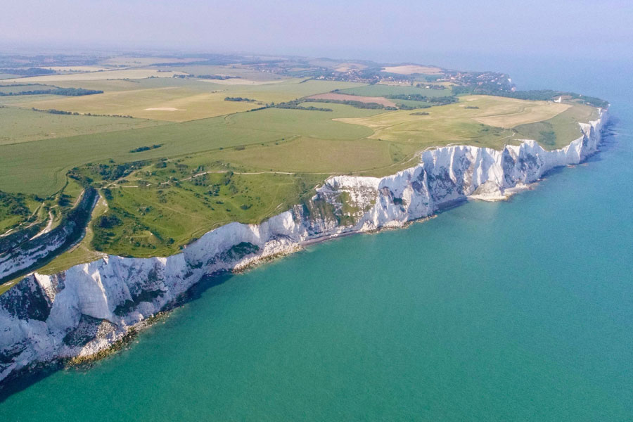 Aerial view of the white cliffs of Dover